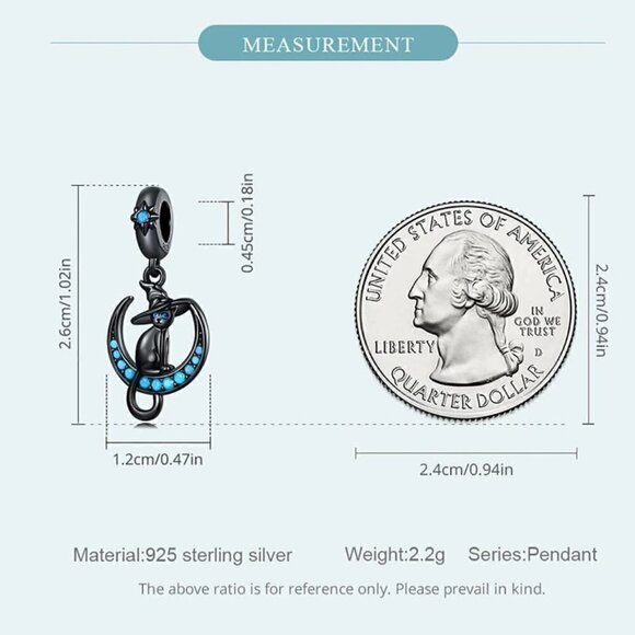 Black Plated Gold over Sterling Silver Black Cat on Turquoise Moon Dangl… - Picture 7 of 7